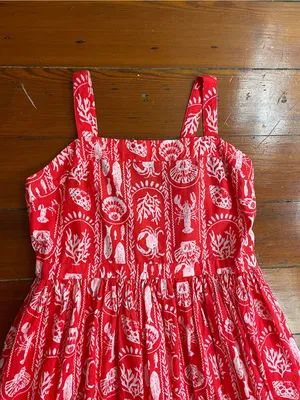 NWOT Crown & Ivy Tropical Red Sea Stripe Cotton Smocked Maxi Dress Petite L🧡🎀 thumbnail 13