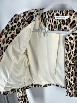 Avec Les Filles Cropped Blazer Leopard Print Brown & Black Size 6 thumbnail 6
