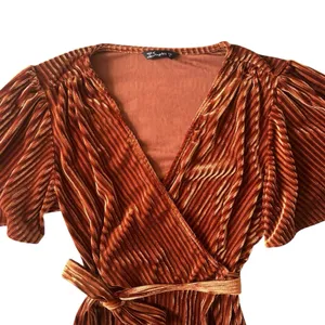 Women's‎ Formal Rust Colored V-neck Ribbed High Low Velvet Wrap Dress Sz Medium thumbnail 3