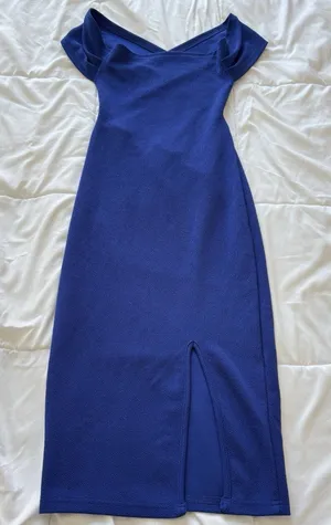 Womens Blue Midi Dress Slit Coquette Dainty Romantic Cocktail‎ Open Back Whimsy thumbnail 1