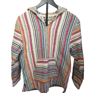 Beach Life by Ladra Woven pullover hoodie. Size M. Unisex. Poncho. Cotton thumbnail 1