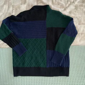 Vineyard Vines Women’s Patchwork Mock Neck Sweater‎ Merino Wool Oversized M thumbnail 1