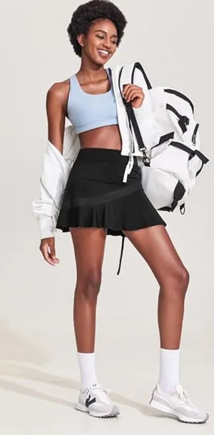 Ekouaer NWT Black Mesh Tennis Skirt w/Shorts Underneath Size XL thumbnail 1