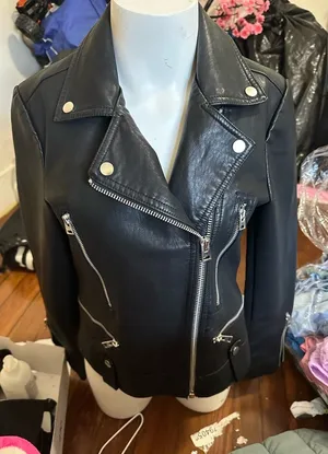 Topshop Black Leather Jacket Asymmetrical Zipper Lapel Collar thumbnail 1