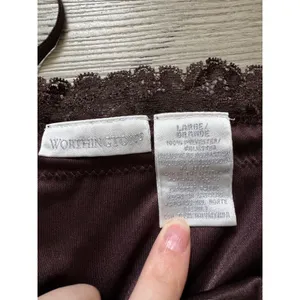 Worthington Brown Satin Camisole Lace Trim V-Neck Adjustable Straps Top Large thumbnail 2