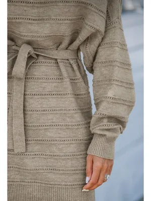 NWT Cupshe Khaki Belted Dolman Sleeve Sweater Dress - Size: Large thumbnail 7