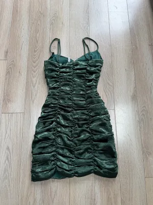 Lucy in the Sky Mini Dress Green Ruched thumbnail 3