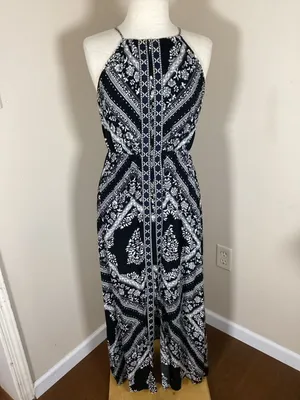 Altar'd State Black and White Floral Paisley Halter Neck Maxi Dress thumbnail 2