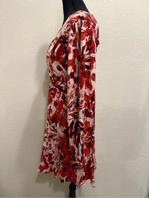 En Creme Floral Mini Dress Boho Cottagecore Open Back Plunge Long Sleeve M thumbnail 5