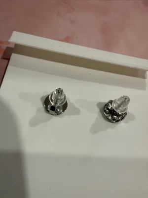 Tory Burch | Gunmetal Crystal Logo Stud Earrings | Small thumbnail 3