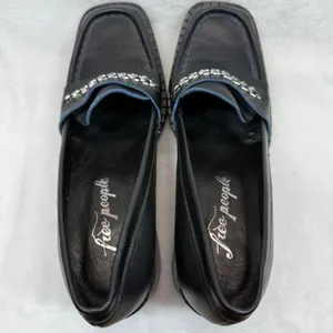 Free People Hayden Black Leather‎ Heeled Loafers Chain Accent Size 41 US 10 thumbnail 7