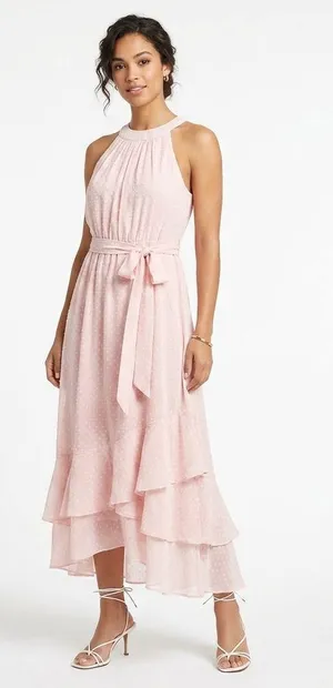 Calvin Klein Light Pink Polka Dot Chiffon Flowy Halter Dress Sz 14 NWT thumbnail 1