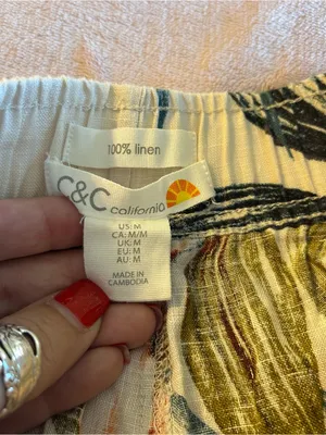 C&C California linen tropical print wide leg crop pants elastic waist size M thumbnail 3