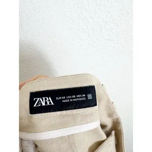 Zara High Rise Linen Blend Shorts Tan Beige Size XS Preppy Career Minimalist thumbnail 6