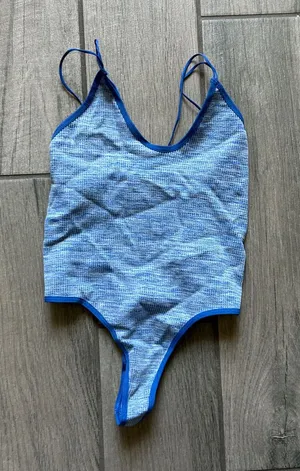 BDG Light Blue Ribbed Bodysuit with Royal Blue Trim thumbnail 1