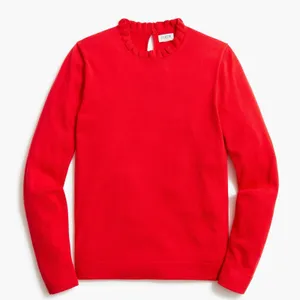 J.Crew Ruffle Neck Sweater Womens M Red Long Sleeve AS298 Preppy Cozy holiday thumbnail 1