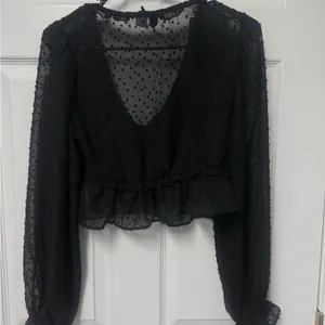 H&M Black Sheer Ruffled Blouse thumbnail 2