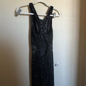 American Vintage Vintage 90s Y2K Silk Beaded Prom Gown‎ Dress Sz XS High Neck Open Back thumbnail 3