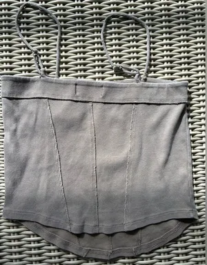 Free People NEW WITHOUT TAGS Gunmetal Corset tank top‎ medium boho classic thumbnail 1