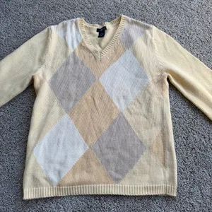 Women's Izod Argyle Cream Knit V-Neck Sweater Size Medium thumbnail 1