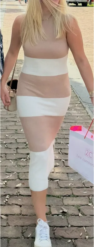 Fitted Midi Dress Tan Size M thumbnail 1
