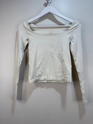 Free People Coquette Balletcore Dainty Square Neck Stretchy Shelf Bra Lined Long Sleeve Crop thumbnail 3