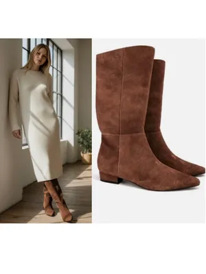 NWT Jason Wu Boots Petrie Chocolate Brown Suede Tall Low Block Heel thumbnail 2