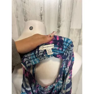 American Eagle Tropical Floral Mini Dress XS Cutout Back Summer Sundress Blue Pi thumbnail 4