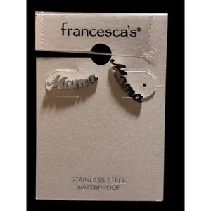 Francesca's Mama Script Stud Earrings Silver Tone Stainless Steel Waterproof thumbnail 2