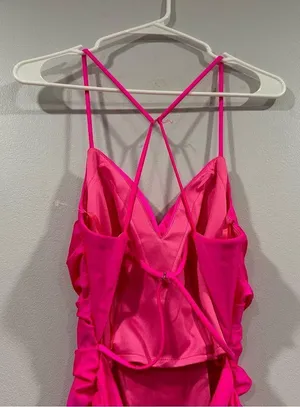 29020 Strappy Back Bodycon Maxi Gown Dress Neon Pink Size 6 thumbnail 4