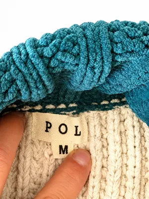 POL Oversized Chunky Knit Color Block Turtleneck Sweater Teal Cream Rust Medium thumbnail 4