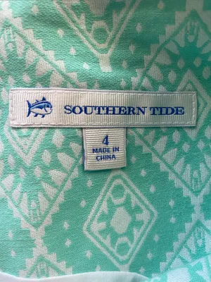 Southern Tide Teal and White Sleeveless Printed Shift Dress thumbnail 2