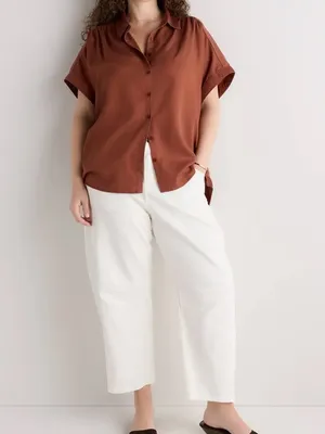 Quince Terracotta Vintage Wash Tencel Baggy Vacation Resortwear Camp Shirt S thumbnail 2