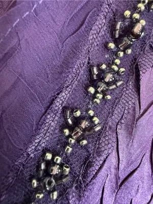 Komarov Beaded Neck Chiffon Charmeuse Midi Dress Purple Large NEW $335 thumbnail 8