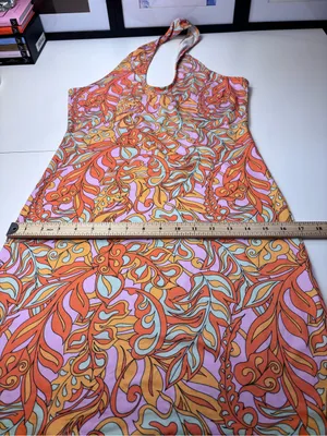 VILA Halter Midi Dress in Orange, Pink & Yellow Swirl Print NWT Size EU M thumbnail 10