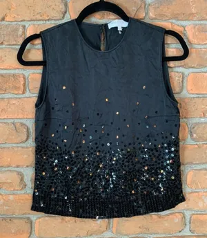 VOTRE NOM COLLECTION‎ Women's Black Sleeveless Sequin Embellished Top Size 2 thumbnail 1