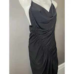 Abercrombie & Fitch Dress Womens Medium Black Satin Ruched Cowl Slip Midi Party thumbnail 4