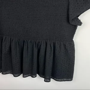 Torrid Sz 3X Black Square Neck Smocked Eyelet Peplum Top Short Sleeve thumbnail 5