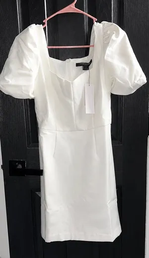 French Connection White Puff Sleeve Mini Dress Size 4 thumbnail 1
