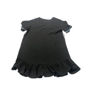 Entro Black Embroidered Boho Floral Ruffle Hem Mini Shift Dress Womens Medium thumbnail 3