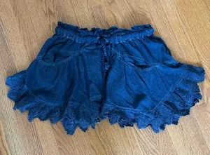 Free People Navy Lace-Trim Ruffle Shorts thumbnail 1