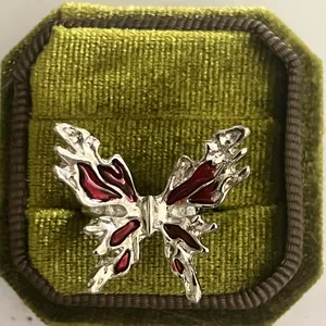 Gothic/Punk Whimsical Red & Silver Butterfly Open Ring Size 6 thumbnail 1