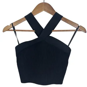 Babaton Black‎ Ribbed Sculpt Knit Crisscross Halter Crop Top Size S thumbnail 3
