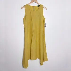 NWT For Cynthia Linen Blend Asymmetrical Yellow‎ Sleeveless Dress Small Flowy thumbnail 2
