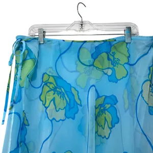 CATO Faux Wrap Midi Skirt Boho Artsy Fairy Chiffon Blue Flowing Floral SZ 18-20 thumbnail 4