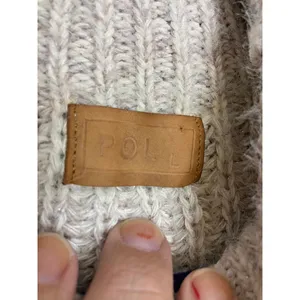 POL Turtleneck Cardigan Sweater Womens L Oatmeal Red Excellent Asymmetrical Knit thumbnail 4