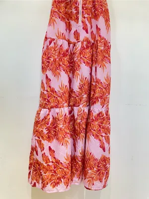 HELLO MOLLY Annita Maxi Dress Pink Orange Tropical Cutout Open Back | Small thumbnail 7
