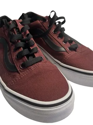 Vans Women's 7 or Youth 5.5 Burgundy Canvas Sneakers with Black Stripe Like New thumbnail 1