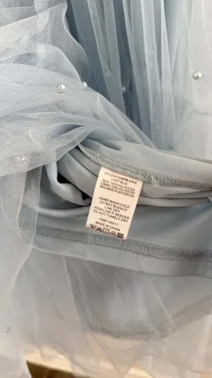 Altar'd State Arula x The Xquisite Ciel blue One Shoulder Pearl Tulle Midi Dress thumbnail 5