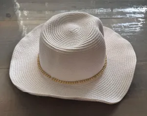 INC International Concepts White Beaded Straw Hat Sz O/S NWT thumbnail 1